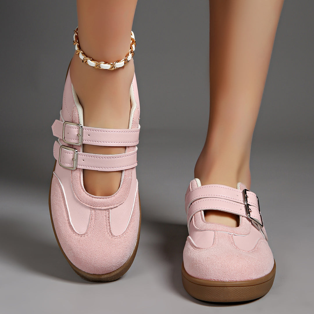 Damen  Retro-inspirierte Mary-Jane-Sneaker mit doppeltem Schnallenriemen und ergonomischer Gummisohle EB