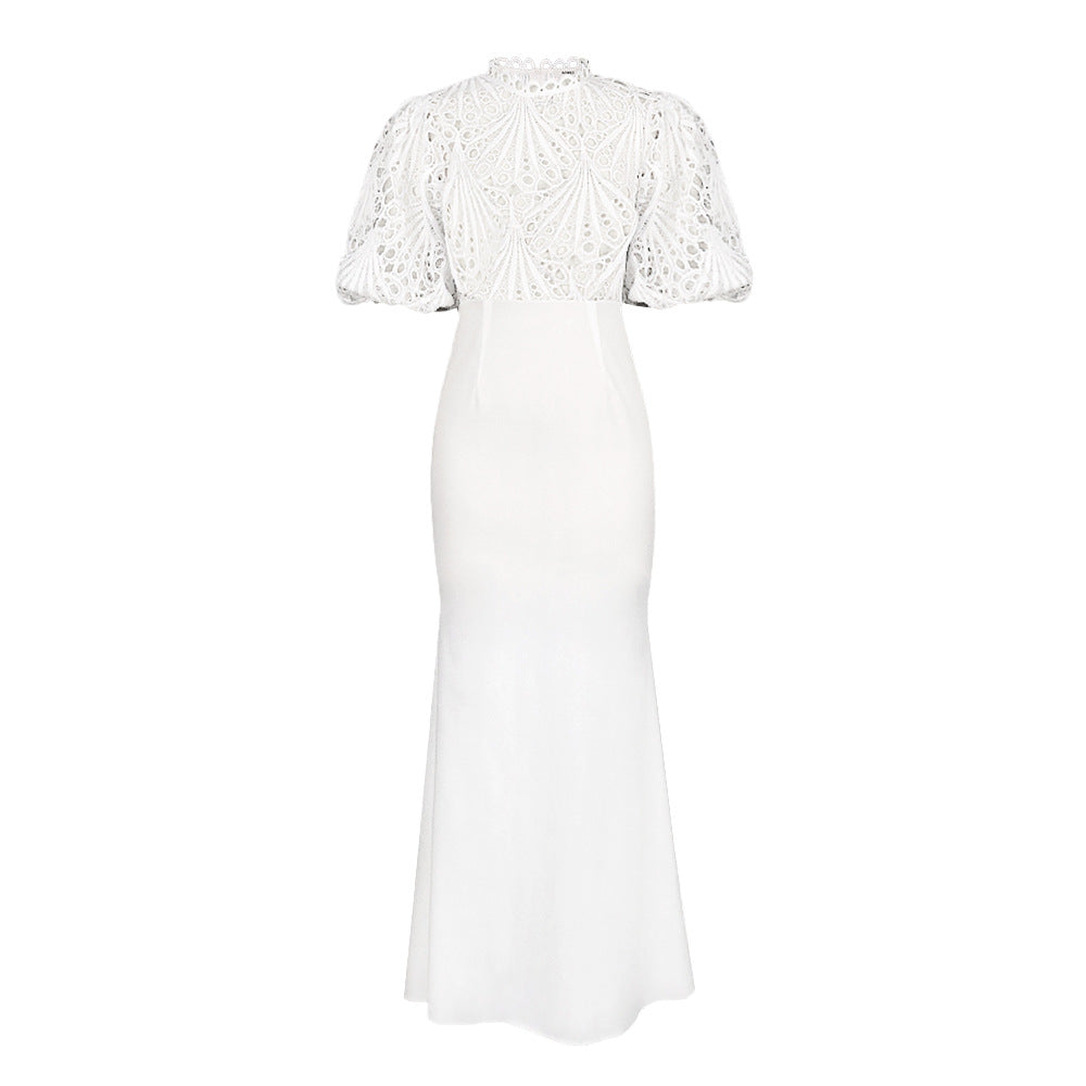 Damen Elegantes Maxikleid mit kreativem Spitzenoberteil und schmalem Schnitt EB