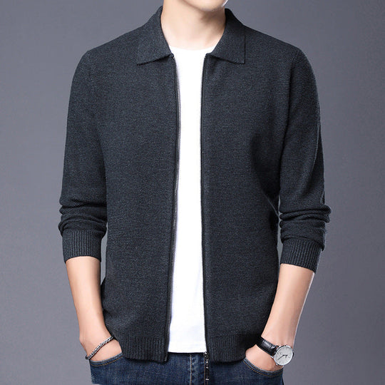 EB | Strickjacke Wolle Slim Fit Reißverschluss Klassischer Kragen Gerippter Saum