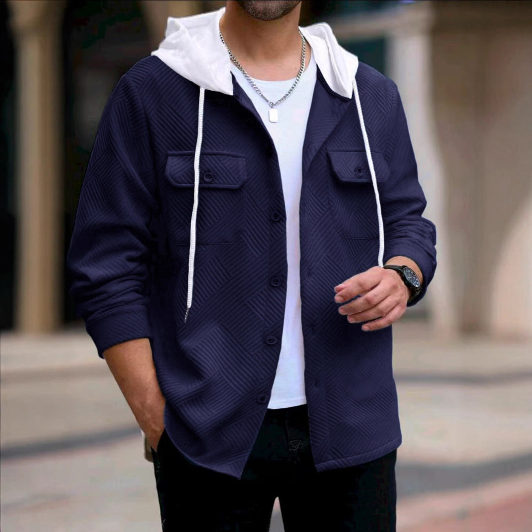 Herren lässige Utility-Jacke mit Kapuze und strukturiertem Muster EB