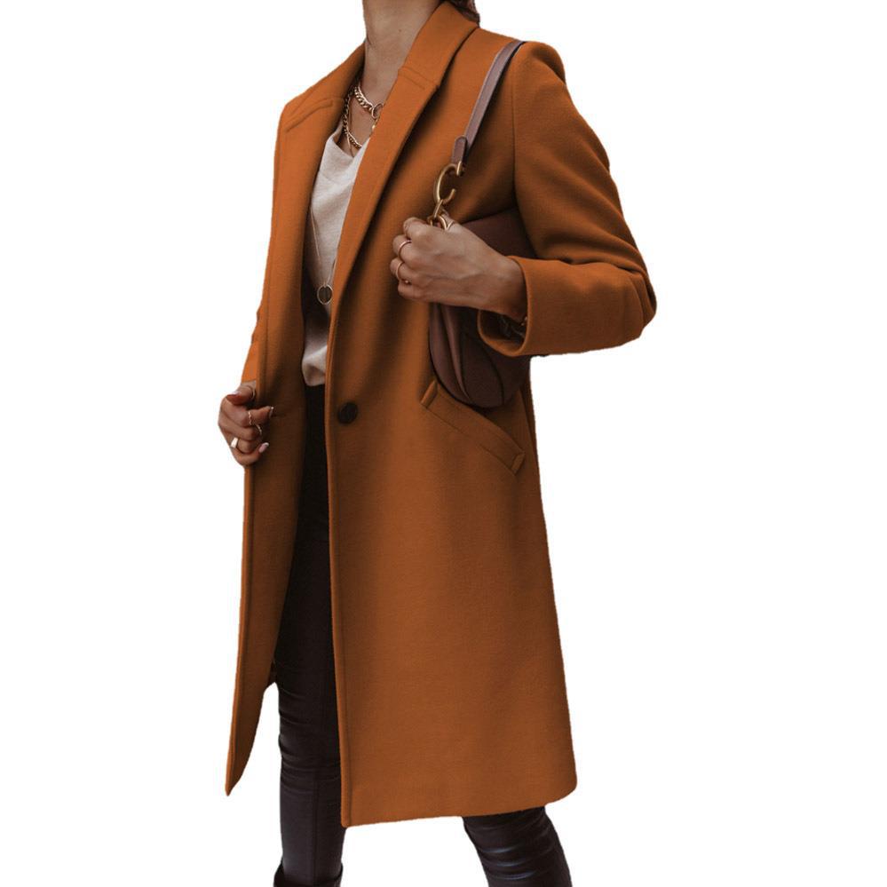 Damen Eleganter Langmantel mit schmalem Schnitt und tiefen Taschen EB