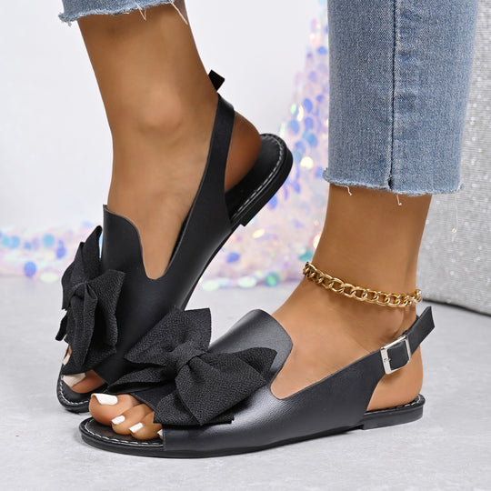 Damen Slingback-Sandalen mit dekorativer Schleifen-Applikation und verstellbarem Riemen EB