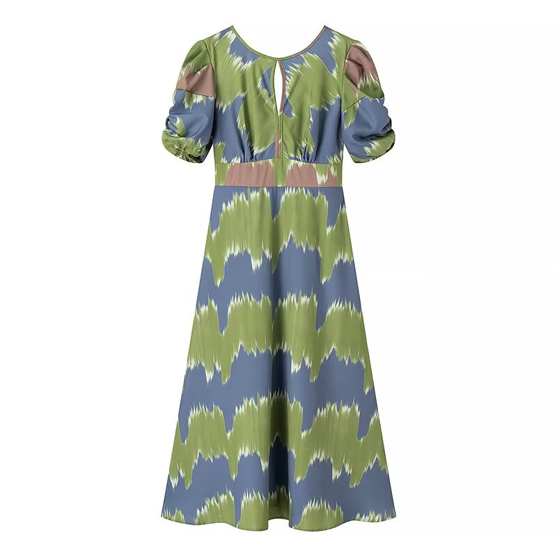 Damen Maxikleid mit eleganter Raffung und modernen Puffärmeln EB