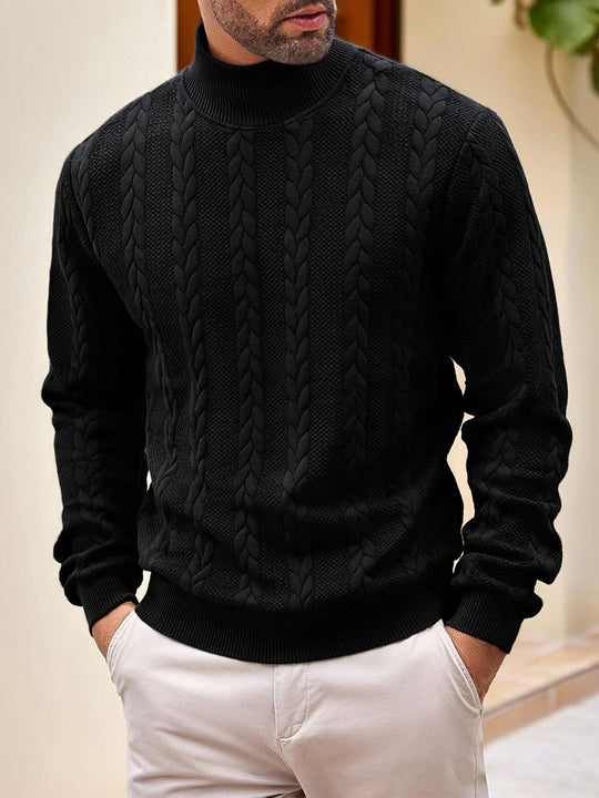 Herren nan grobgestrickter Zopfstrickpullover mit halbem Stehkragen und elastischen Rippbündchen EB