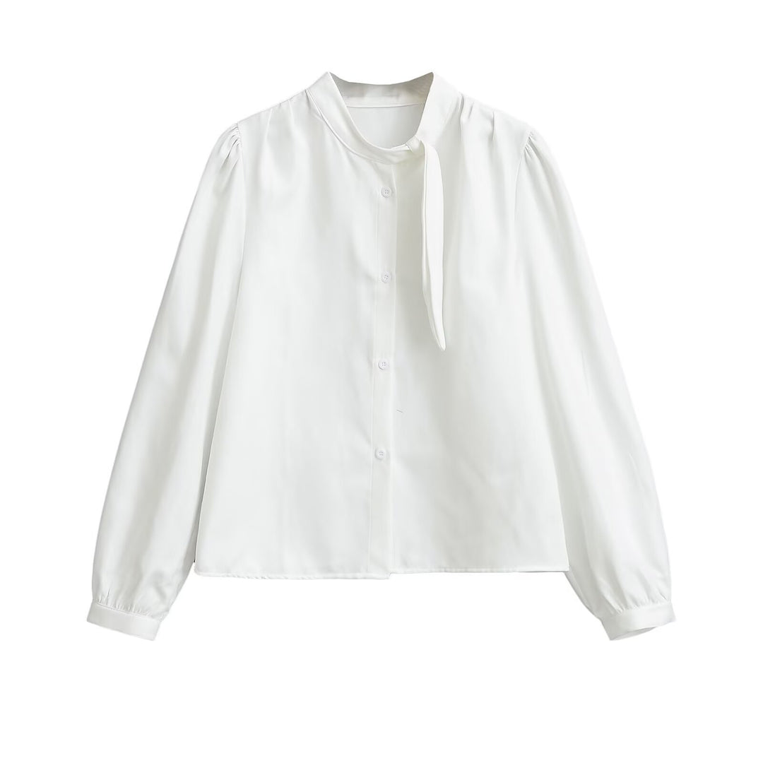 Damen Bluse mit Bindegurt und eleganten Puffärmeln EB