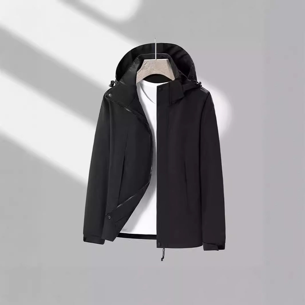 Herren leichte Softshelljacke mit kontrast-Schulterpaneel, verstellbarer Kapuze und Klettmanschetten EB
