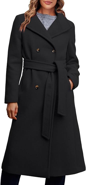 Damen Eleganter doppelreiher Mantel mit Gürteldetail EB