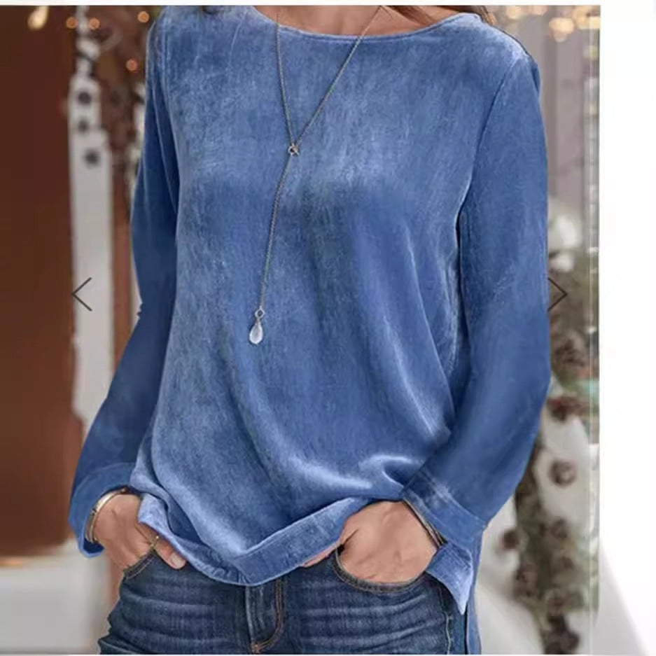 Damen Langarmbluse mit weichem Fleece und modischem Rundhalsausschnitt EB