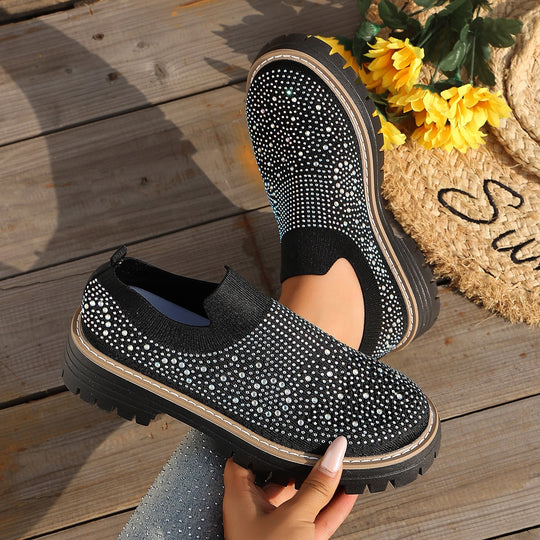 Damen Glitzernde Slip-On Sneakers mit komfortablem Fußbett EB