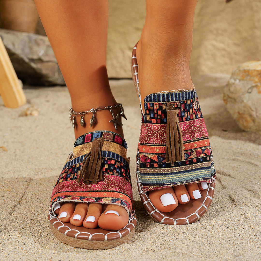 Damen Gemusterte Sandalen mit dekorativen Quasten und rutschfester Sohle EB