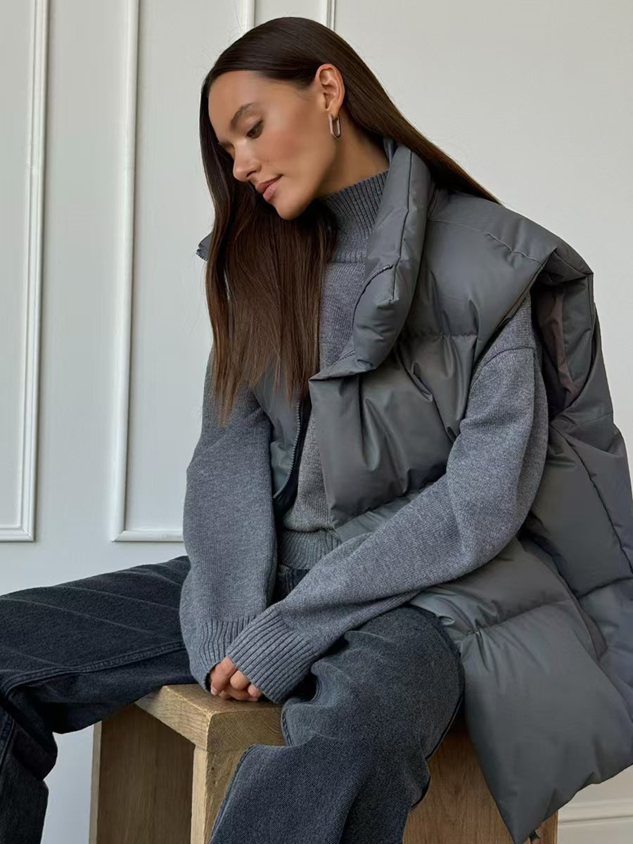 Damen Steppweste mit hohem Kragen und Taschen EB
