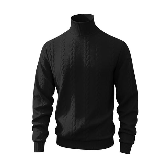 Herren nan feiner Zopfmuster-Rollkragenpullover mit schmaler Passform, geripptem Kragen und elastischen Bündchen EB