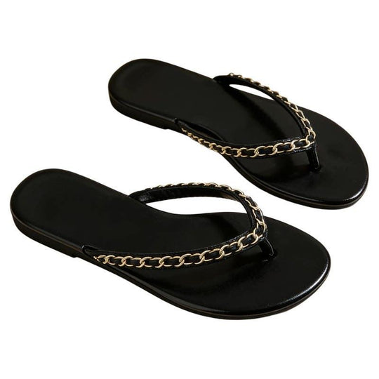 Damen Zehentrenner-Sandalen mit luxuriösem Kettenakzent und komfortablem Fußbett EB