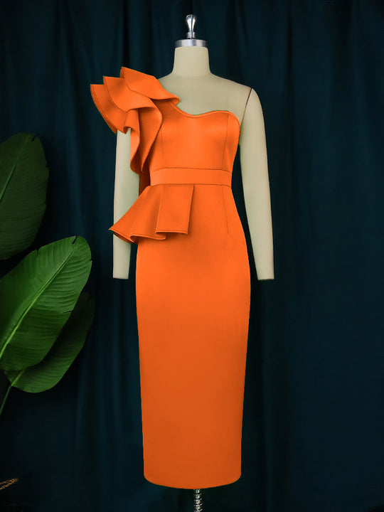Damen Figurbetontes Kleid mit asymmetrischem Volant EB