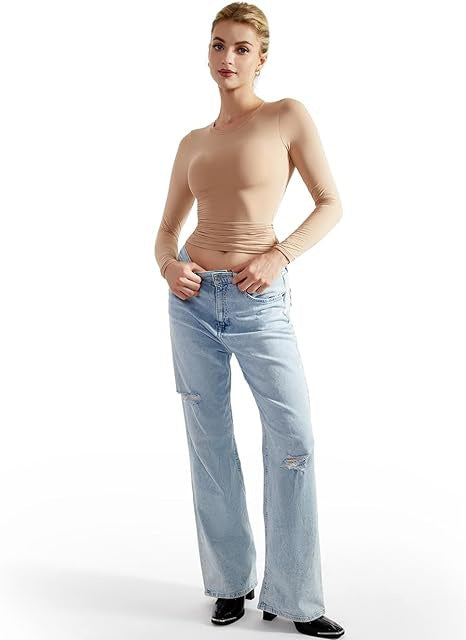 Damen Langarm-Top mit Raffung und figurbetontem Schnitt EB