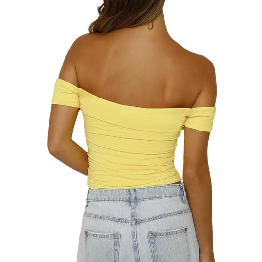 Damen Off-Shoulder Crop-Top mit Raffung EB
