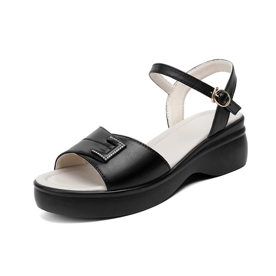 Damen Komfortable Plateau-Sandaletten mit verstellbarem Riemen und modischem Schmuckdetail EB