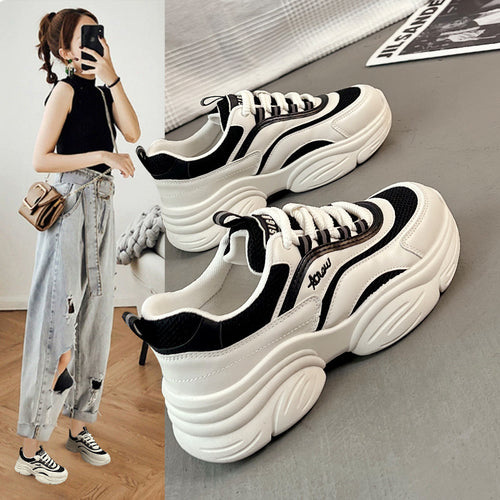 Damen modische Chunky Sneakers mit atmungsaktiver Mesh-Oberfläche und gepolsterter Sohle EB