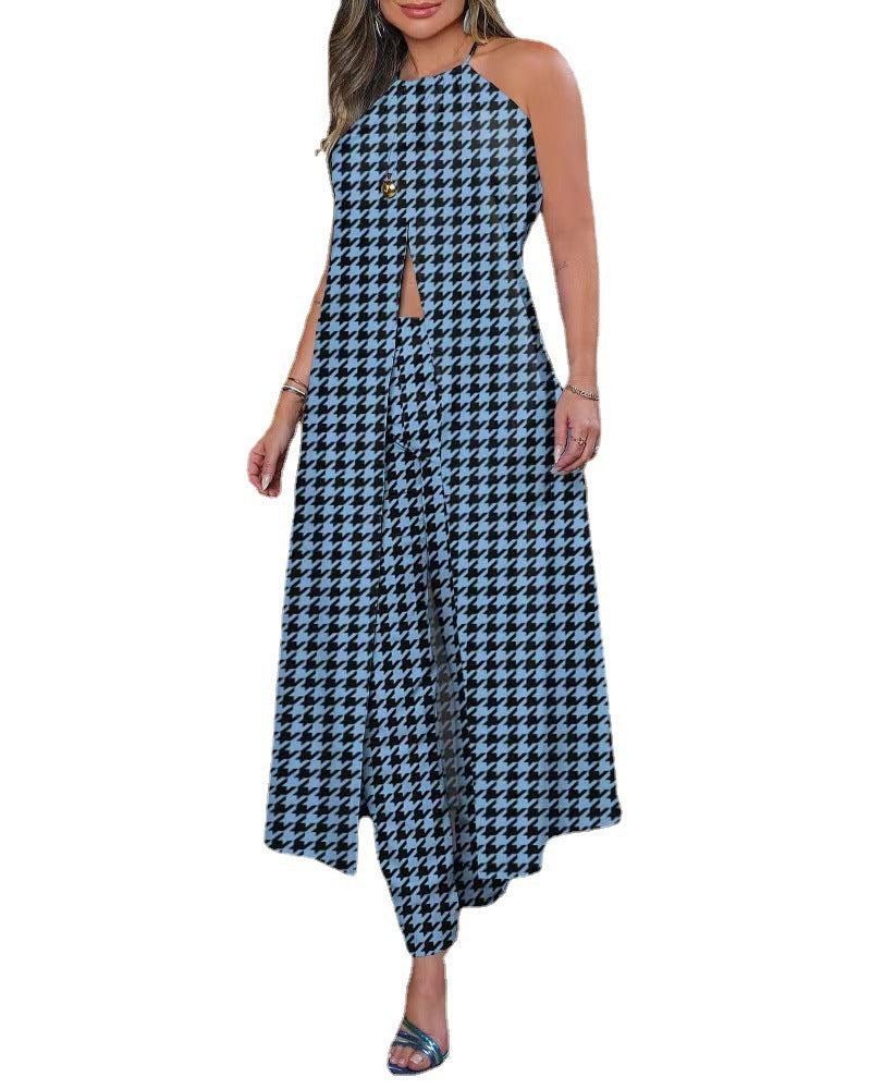 Damen Maxikleid mit schmeichelndem Schnitt und trendigem Hahnentrittmuster EB