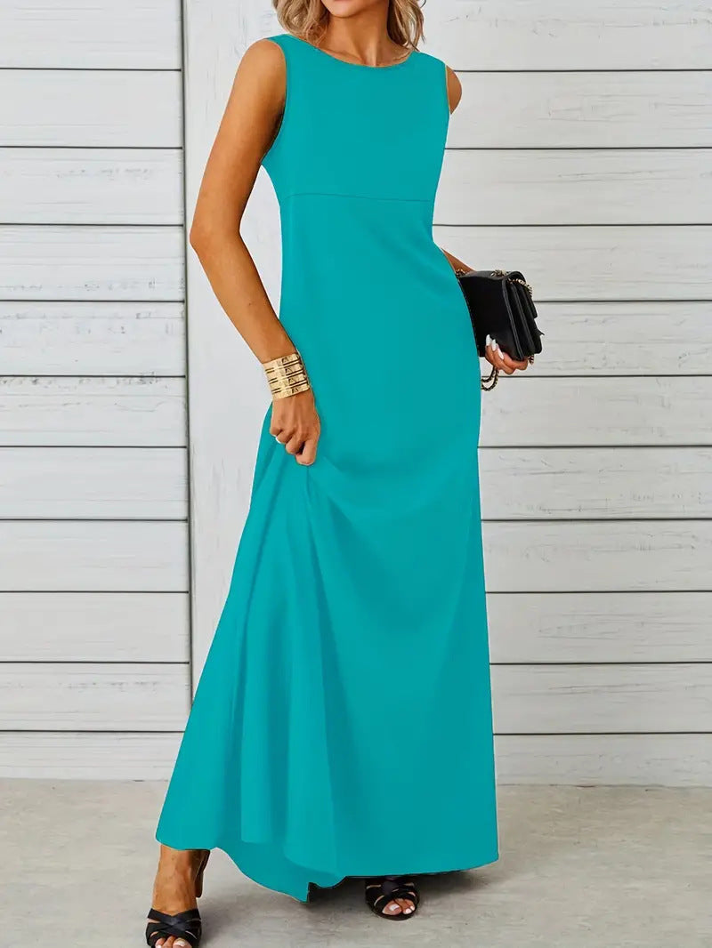 Damen elegantes Maxikleid mit schwingendem Saum und klassischem Schnitt EB