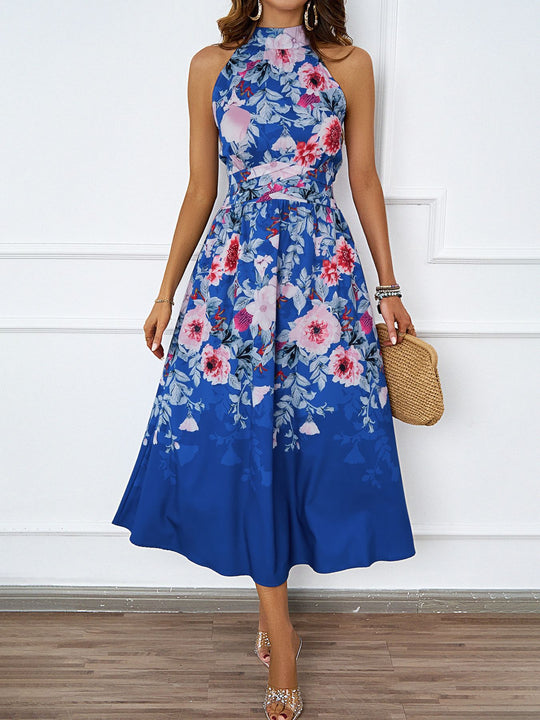 Damen Midi-Kleid mit floralem Muster und elegantem Halterneck EB