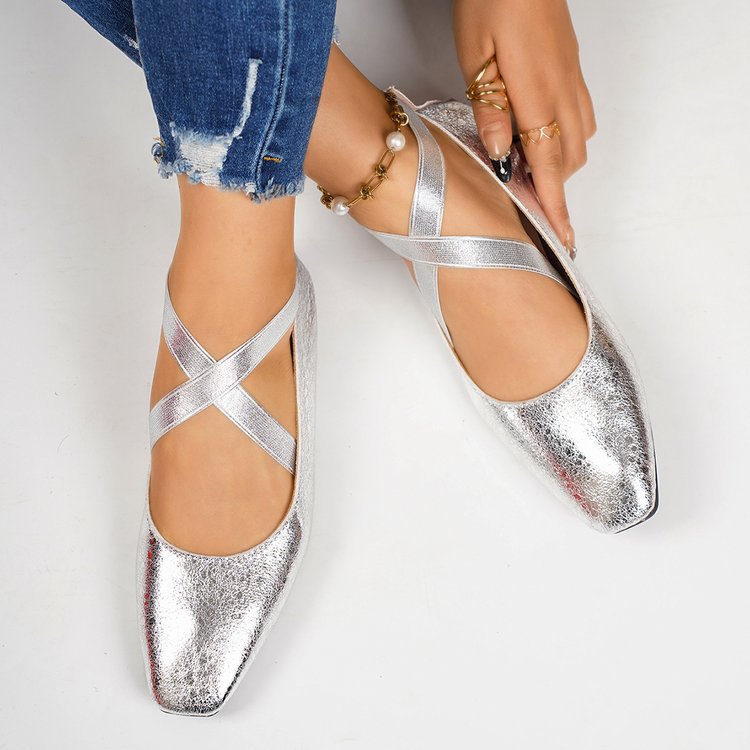 Damen Elegante und bequeme Ballerinas mit überkreuzten Riemen EB