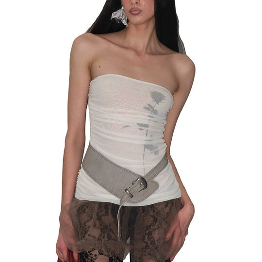 Damen Bandeau-Top mit Raffung und transparentem Stoff EB