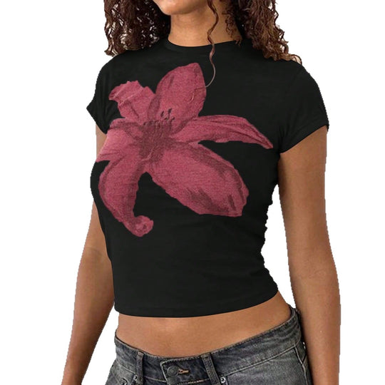 Damen Crop-T-Shirt mit floralem Design und körperbetontem Schnitt EB