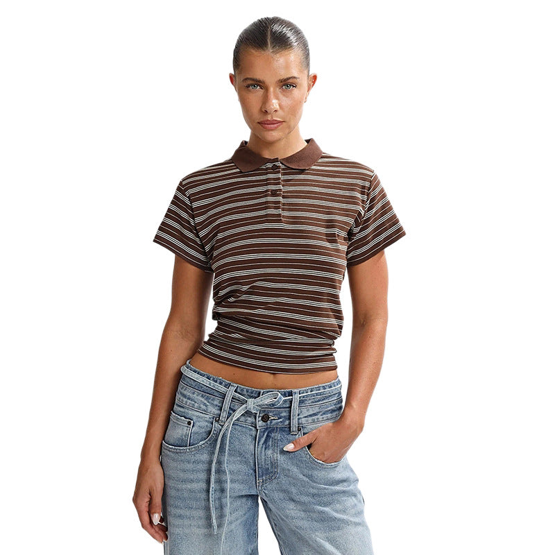 Damen lässiges gestreiftes Kurzarmshirt EB