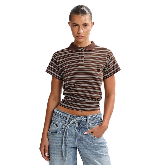 Damen lässiges gestreiftes Kurzarmshirt EB