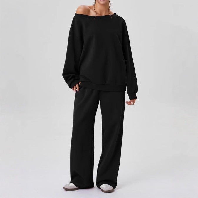 Damen nan legeres Lounge-Set mit einseitigem Schulterdetail und weiter Jogginghose EB