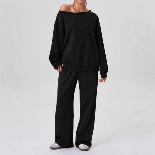 Damen nan legeres Lounge-Set mit einseitigem Schulterdetail und weiter Jogginghose EB