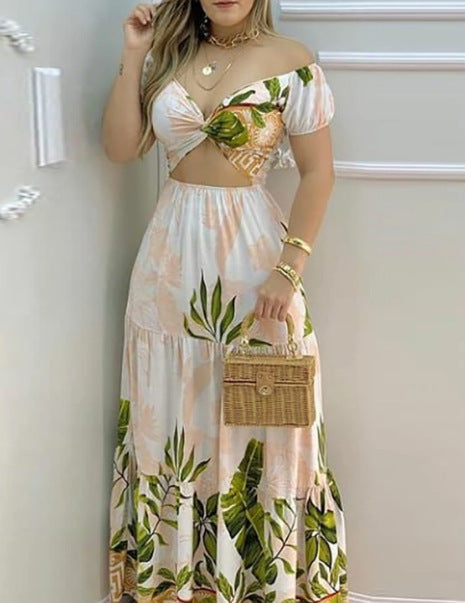 Damen Maxikleid mit floralem Cut-Out Design und Puffärmeln EB