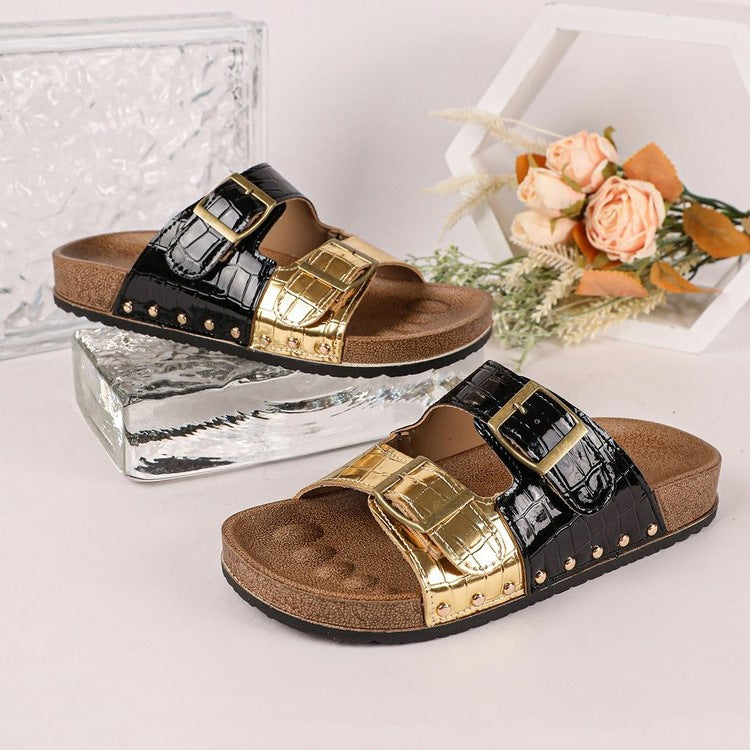 Damen komfortable Zehentrenner-Sandalen mit modischem Schnallen-Design EB