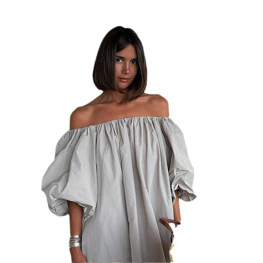 Damen Off-Shoulder Sommerkleid mit voluminösen Ärmeln und fließendem Schnitt EB