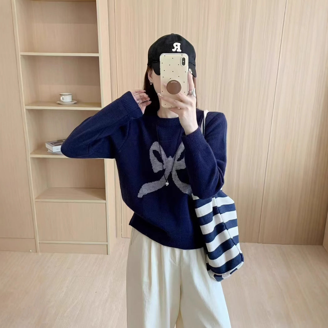 Damen Kuscheliger Pullover mit verspieltem Schleifenmotiv und weitem Schnitt EB