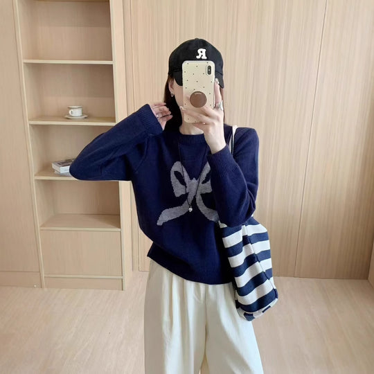 Damen Kuscheliger Pullover mit verspieltem Schleifenmotiv und weitem Schnitt EB