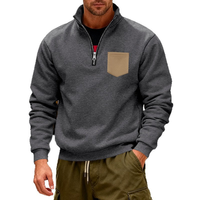 Herren modischer Sweatshirt mit halbem Reißverschluss und aufgesetzter Tasche EB
