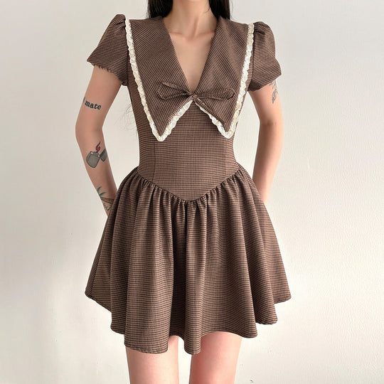 Damen Vintage-Folklore Kleid mit voluminösen Ärmeln und dekorativem Kragen EB