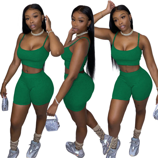 Damen Sportliches Set mit figurbetonendem Crop-Top und Shorts EB