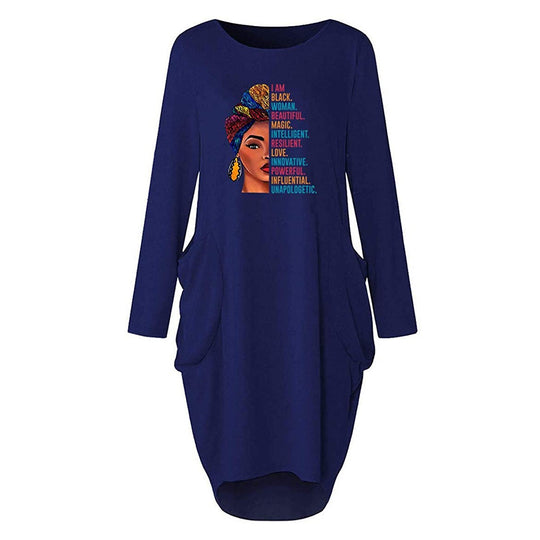 Damen Kleid mit lässigem Schnitt und kreativen Motiv und praktischen Taschen EB