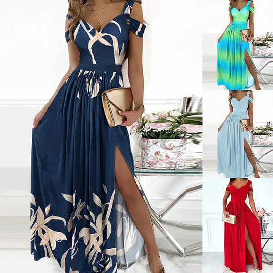 Damen Maxikleid mit charmantem Ausschnitt und asymmetrischem Schlitz EB