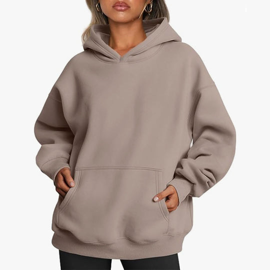 Damen nan Relax-Fleece Kapuzenpullover mit Kängurutasche, verlängerter Rücken und überschnittener Schulter EB