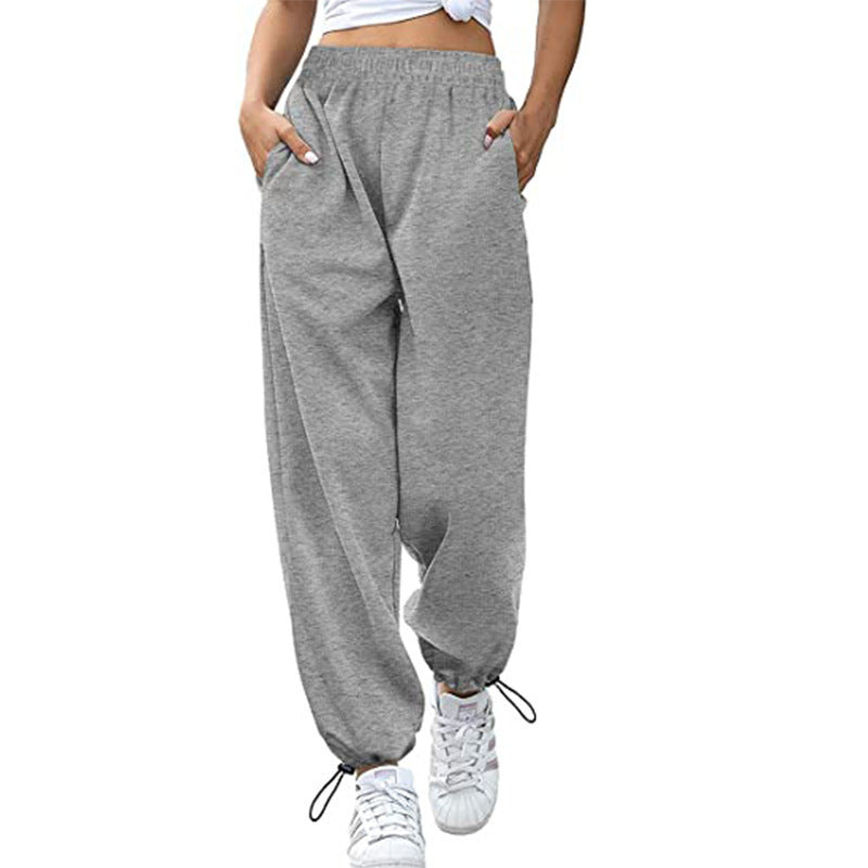 Damen lässige Sporthose mit hohem Bund und seitlichen Taschen EB