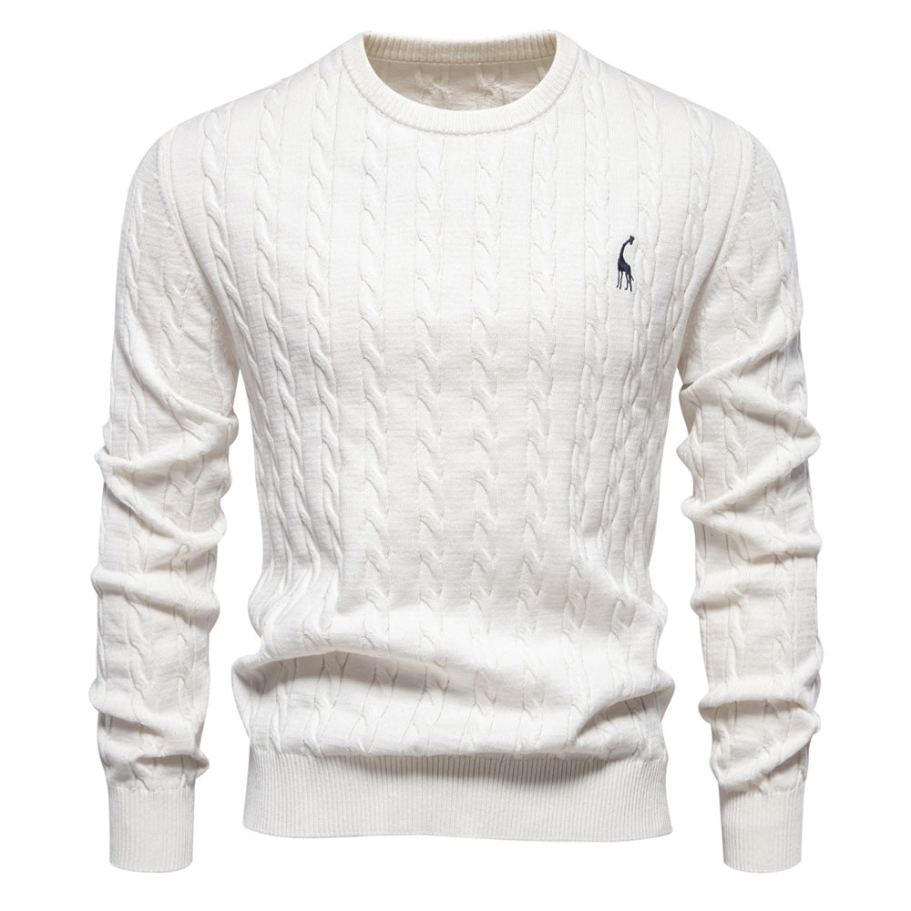Herren Strickpullover mit Zopfmuster und Rundhalsausschnitt EB