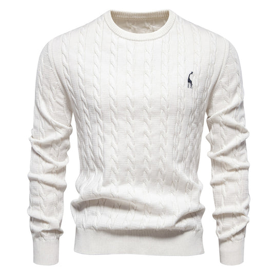 Herren Strickpullover mit Zopfmuster und Rundhalsausschnitt EB