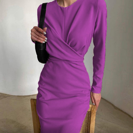 Damen Elegantes Wickelkleid mit langem Arm und fließendem Schnitt EB