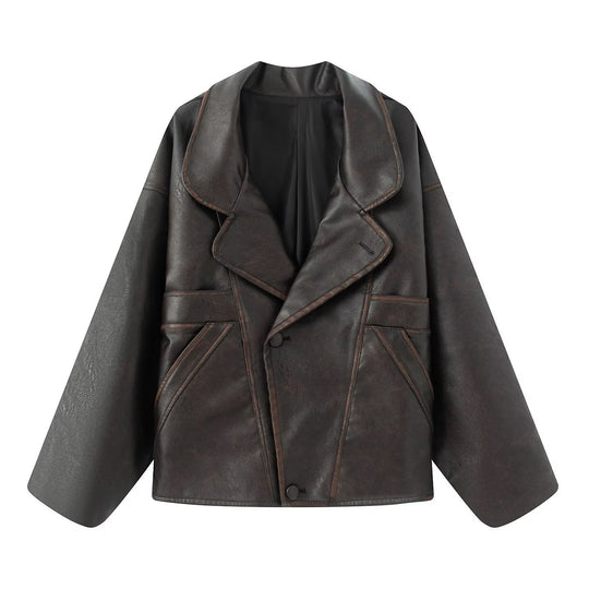 Damen elegante Kunstlederjacke mit oversized Schnitt EB
