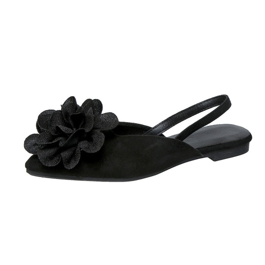 Damen Slingback-Mules mit spitzer Zehenpartie und großer Blumenapplikation EB