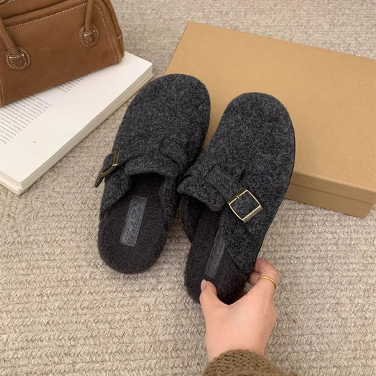 Damen Clogs aus hochwertigem Wollfilz mit dekorativen Schnallenapplikationen EB